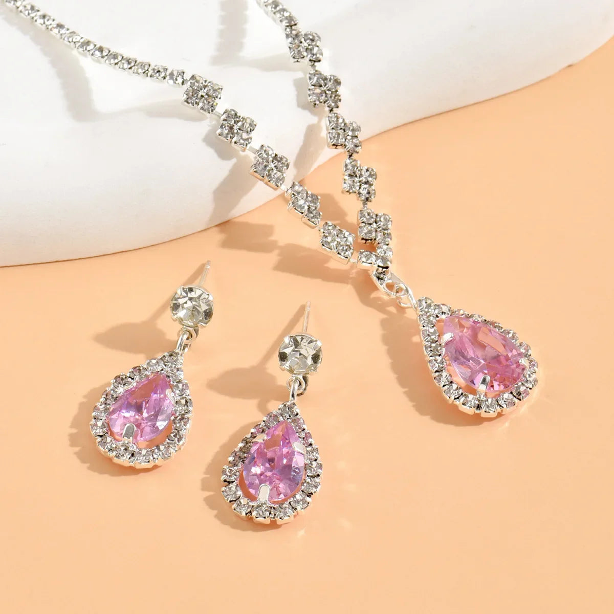 3PC  Jewelry Sets Wedding Season Women's Fashion Droplet Necklace and Earring Set Banquet Party Accessories