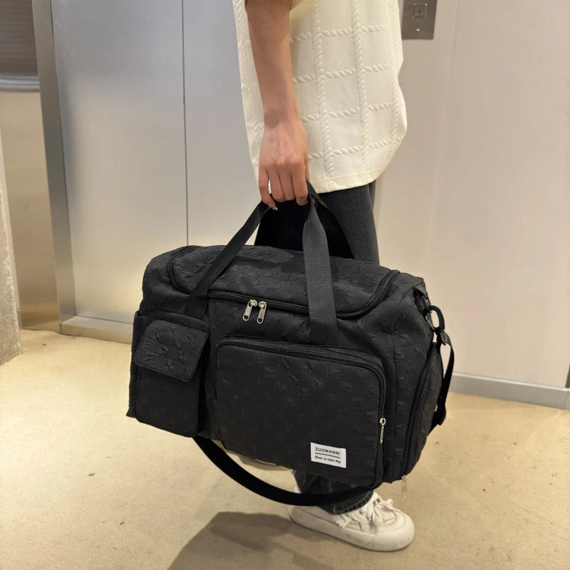 Fashion Large Capacity Checkerboard Pattern Duffle Handbag, Lightweight Travel Luggage Storage Bag, Portable Sports Fitness Bag