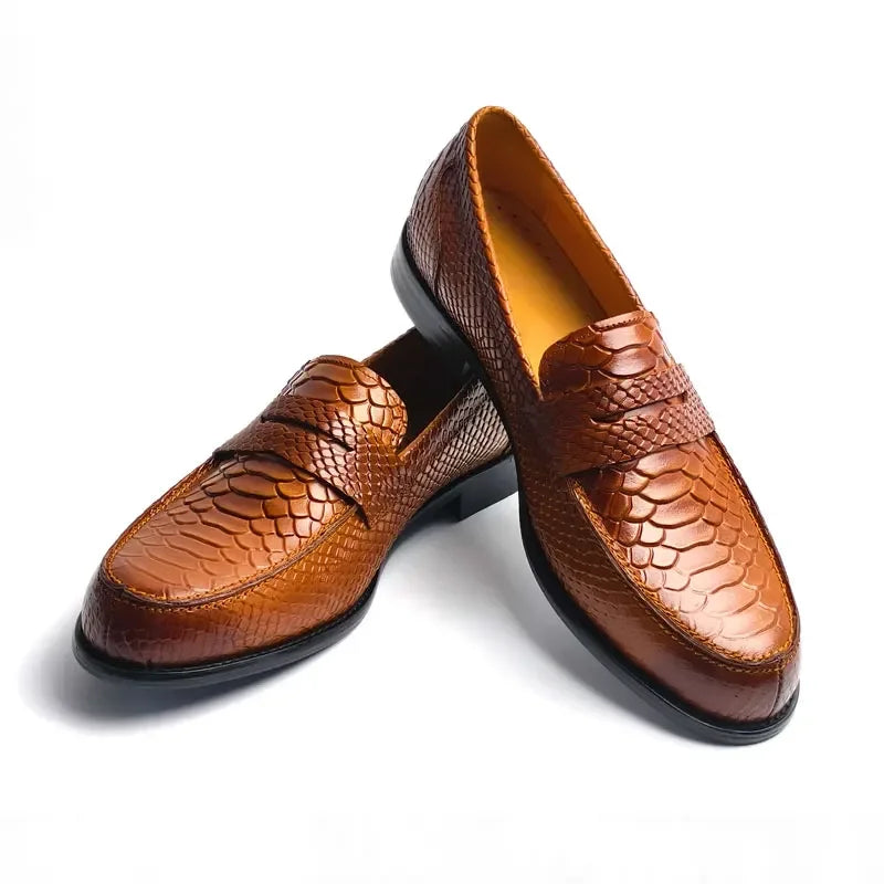 Men's Snake Pattern Penny Loafers – Handcraft Business Leather Shoes