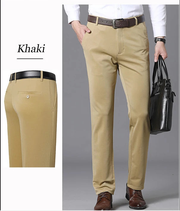 Men's Stretch Suit Pants Black Business Casual Trousers Office Summer Autumn Korean Japanese Navy Grey Spandex Straight Pants
