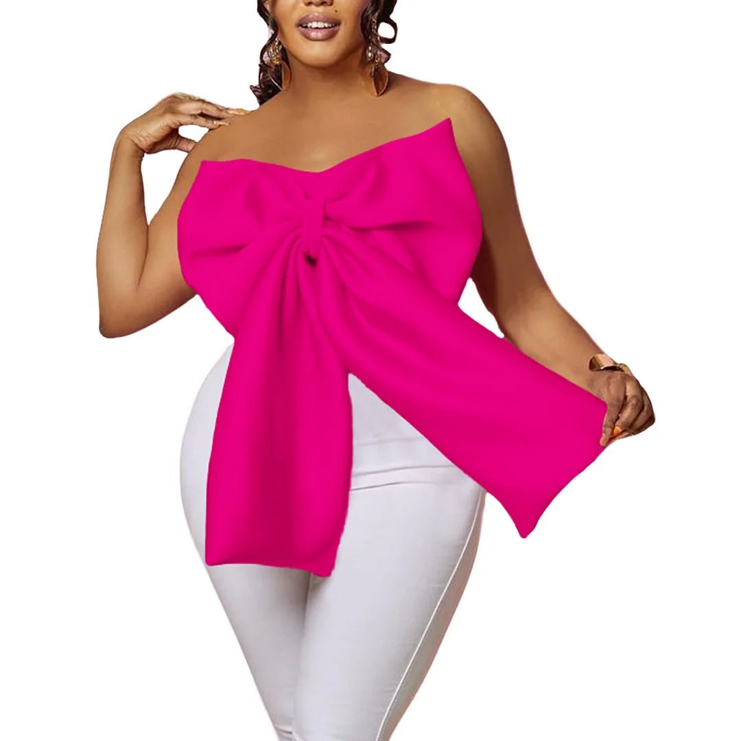 Sexy Blouse & Shirts for Woman Off the Shoulder Backless Big Bow Decorate Zipper Closure Fashion Ladies Evening Night Club Tops