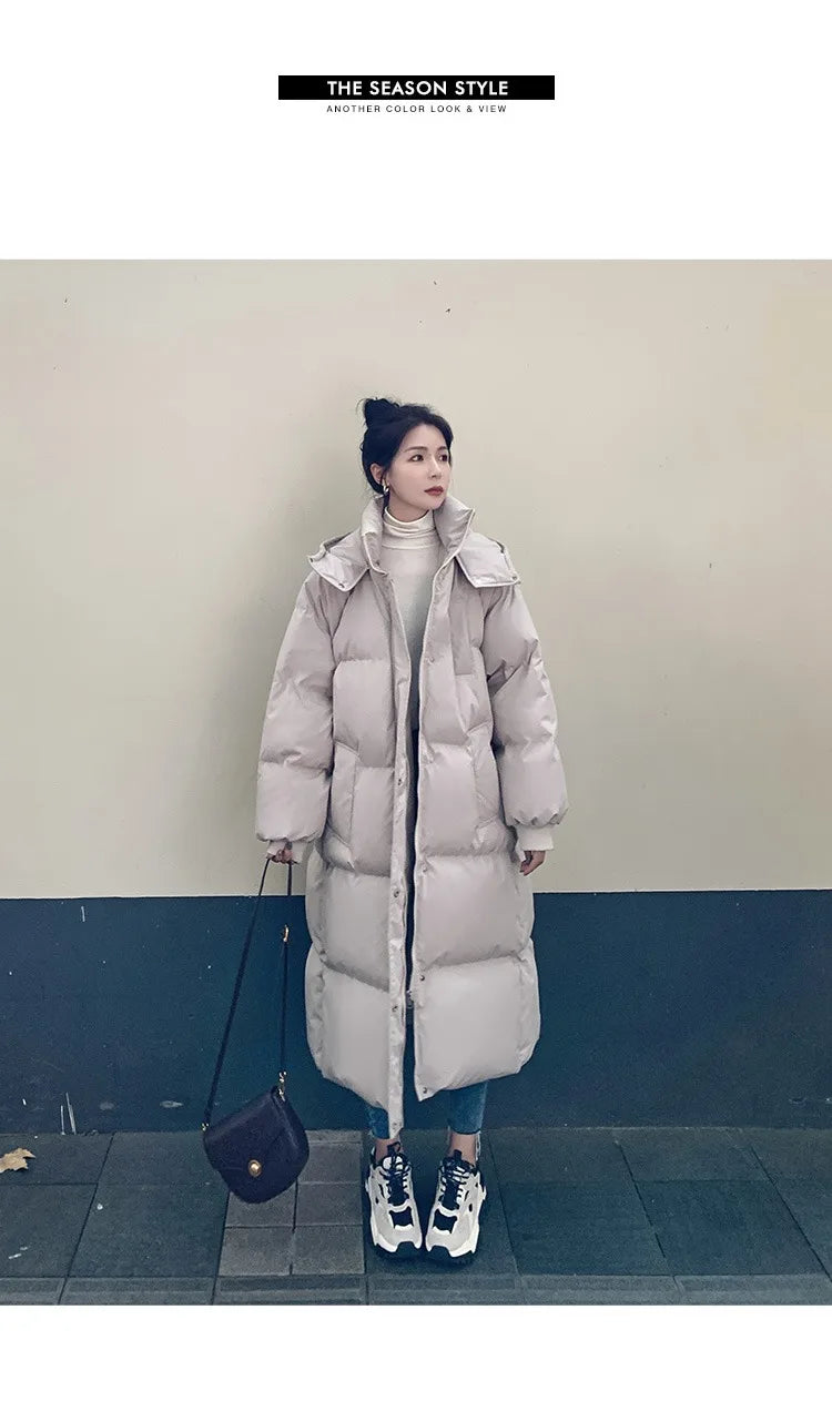 ITOOLIN Women Casual Down Coat Thicken Cotton Warm Hooded Long Coat Long Sleeve Parkas Button Pocket Autumn Winter Office Coat