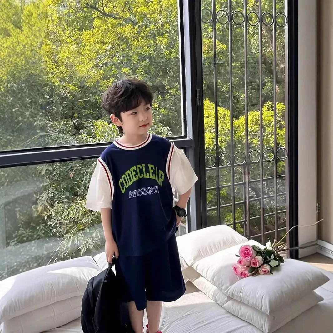 2pcs New Kids Short Sleeve Set Summer Short Sleeve Set 2025 Thin Children's Clothing Quick Dry Sports Suit