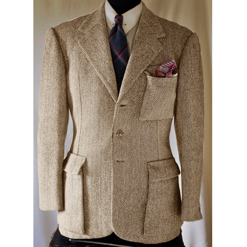 Jackets Man Winter Men's Winter Men's Herringbone Pattern New Jacket Single Breasted Casual High Quality Jacket Outerwear Autumn