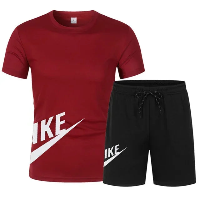 2025 Summer Sports Men's Suit Running 3d Printed Top Casual T-shirt + Shorts 2-piece Jogging Breathable Quick-drying Clothing