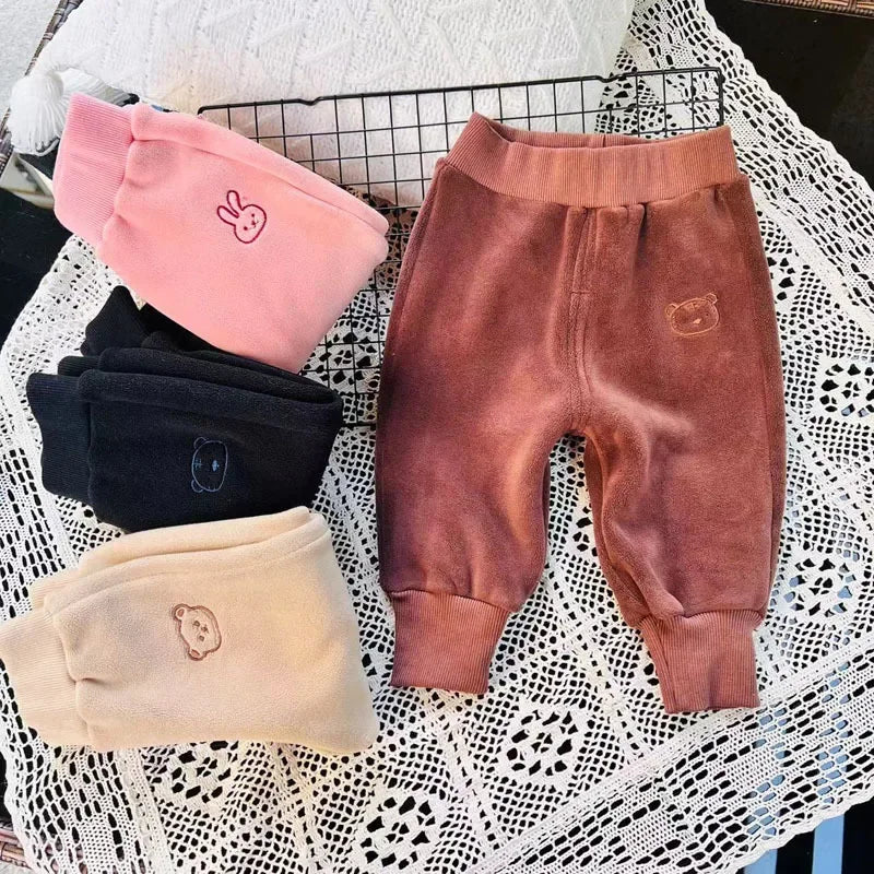 Winter New Children Thick Warm Fleece Pants Solid Kids Pp Pants Plus Thick Baby Trousers Boys Girls Casual Pants Clothes
