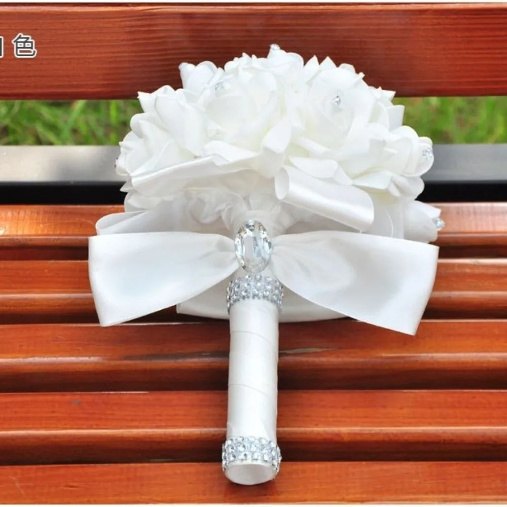 Romantic Rose Flower Bouquet PE Flower Satin Bridal Wedding Bouquet Simulation Artificial Rose Flower Bridal Wedding