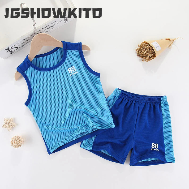 Kids Clothing Sets Summer Boys Girls Vest + Shorts 2pcs Children Sports Tracksuit Basketball Team Suit Clothing Set Outfits Tee