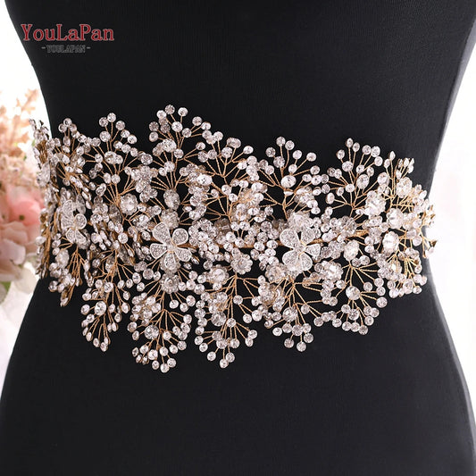 YouLaPan Luxury Women Belts Bling Rhinestone Accessories For Wedding Brides Alloy Flower Belts For Bridesmaid Dresses Sash SH240