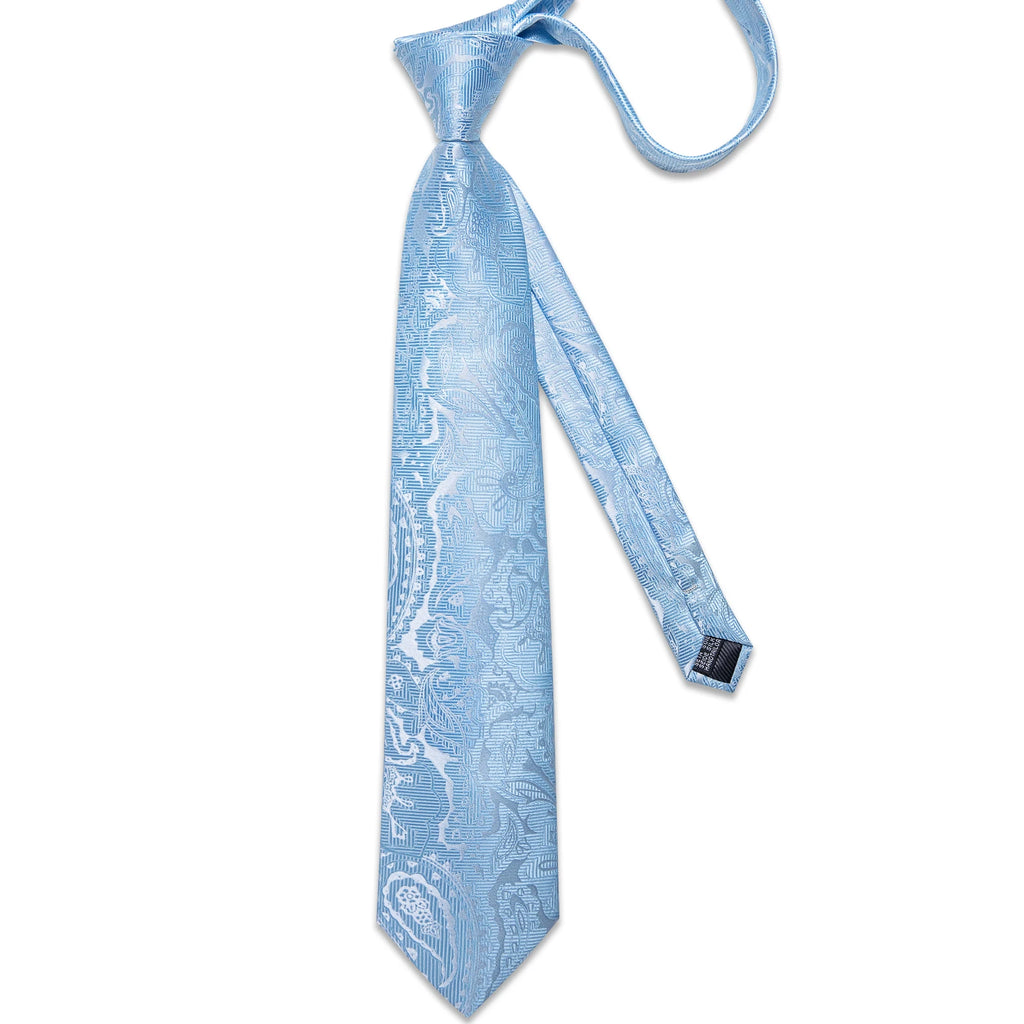 Light Blue Men's Tie Set Handkerchief Cufflinks Solid Paisley Floral Wedding Party Formal Groom Suits Accessories Gift Husband