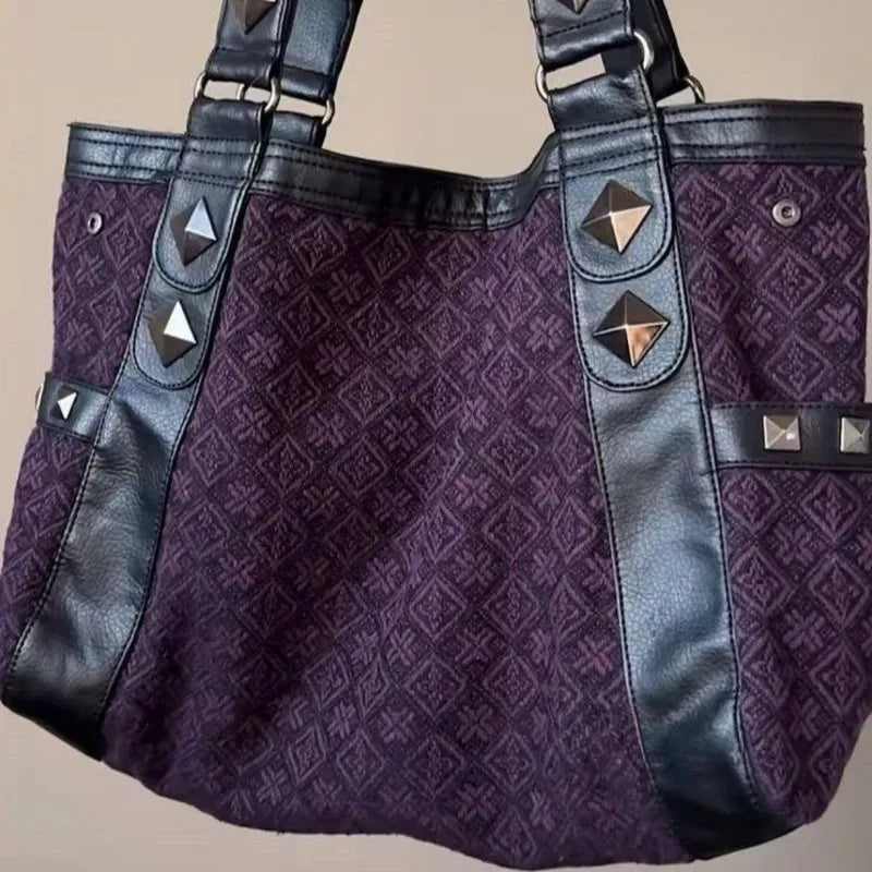 MINISO Sanrio Hello Kitty Vintage Purple Handbag Y2K Gothic Style Multifunctional Underarm Tote Bag Sweet and Spicy Fashion