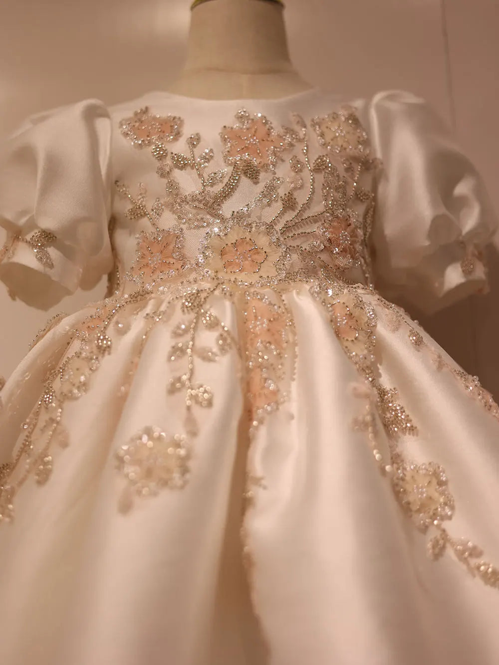 Jill Wish Luxury Off White Flower Girl Dresses Dubai Beading Sequined Princess Gown for Kids Wedding Birthday Party Pageant J085