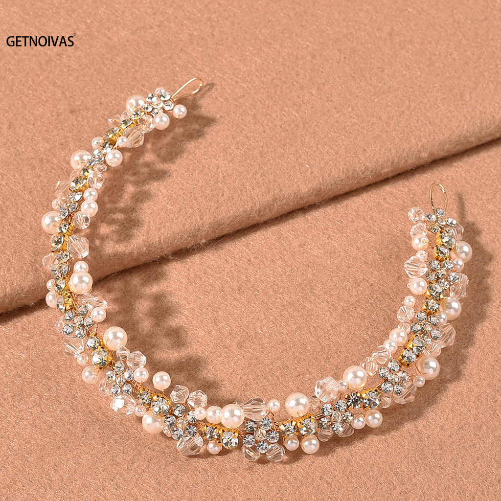 Bridal Wedding Headbands Full Pearl and Rhinestones Tiaras Hairbands For Women Bride Bridal Wedding Hair Accessories Jewelry