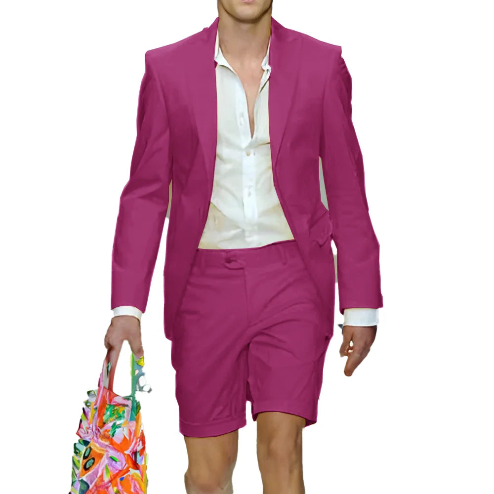 Fashion Yellow Suit for Mens Summer Jacket Shorts Suit 2 Piece Set Wedding Groom Tuxedo Formal Blazer Customized