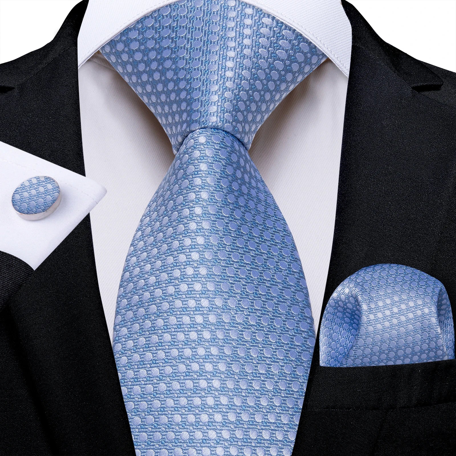 Light Blue Men's Tie Set Handkerchief Cufflinks Solid Paisley Floral Wedding Party Formal Groom Suits Accessories Gift Husband