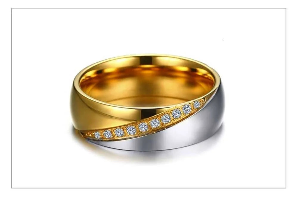 Vnox Temperament Wedding Rings For Women Men CZ Stones Stainless Steel Engagement Band Anniversary Personalized Gift Jewelry