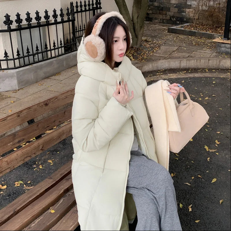 Long Coats Parkas Women Loose Zipper Hooded Jacket Thick Warm Casual Full Sleeve Elegant Spliced Jackets Autumn Winter