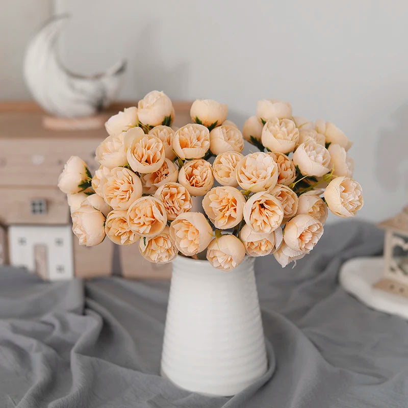 27heads Pink Roses Peony Artificial Flowers Silk Bouquet for Table Vase Arrange Home Wedding Decoration Roses Fake Flowers