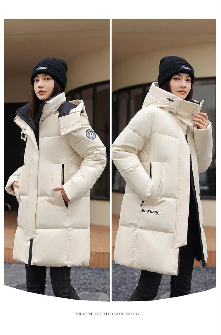 Women'S Winter Down Cotton Jacket 2025 New Warm Thicken Cotton Padded Jacket Korean Loose Plus Size Parkas Outwear Long Coat