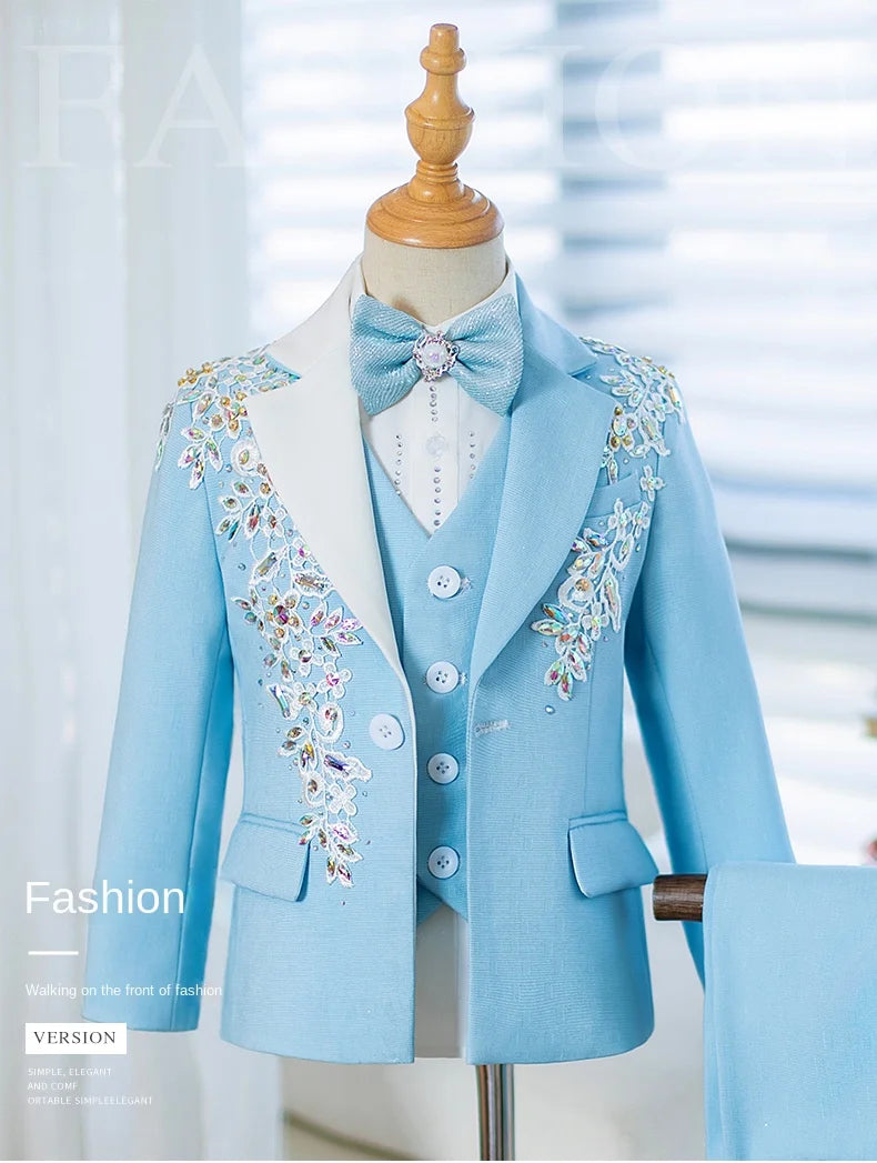 Children's Suit Set New High-End Handmade Flower Boy Host Piano Performance Blazer Traje De Niño Para Boda Boys Suits A3755