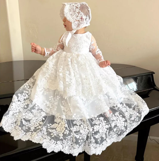 Baby Girls Christening Gowns Dresses Newborn Baby Baptism Clothes Princess Lace 1st Year Birthday Dress
