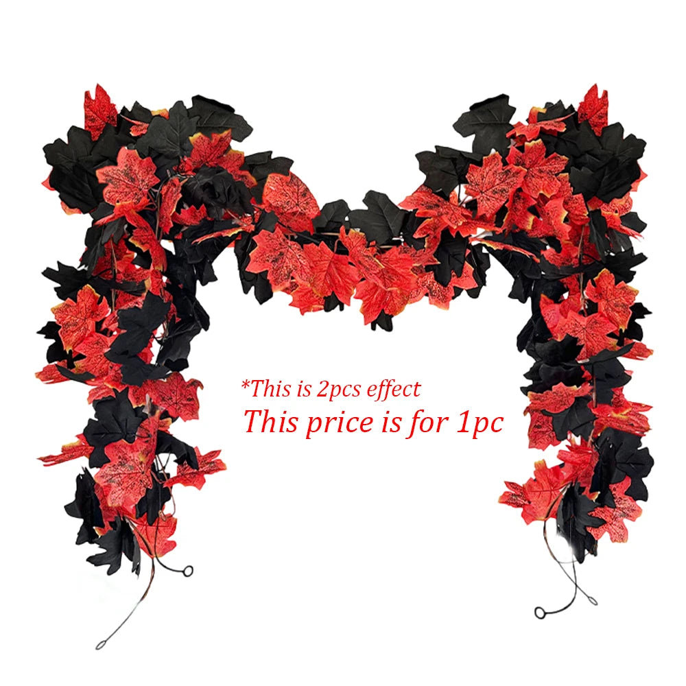 1Pc 6.5Ft Artificial Fall Maple Leaf  Foliage Fake Plant Garland for Home Halloween Thanksgiving Party Wall Table Autumn Decor
