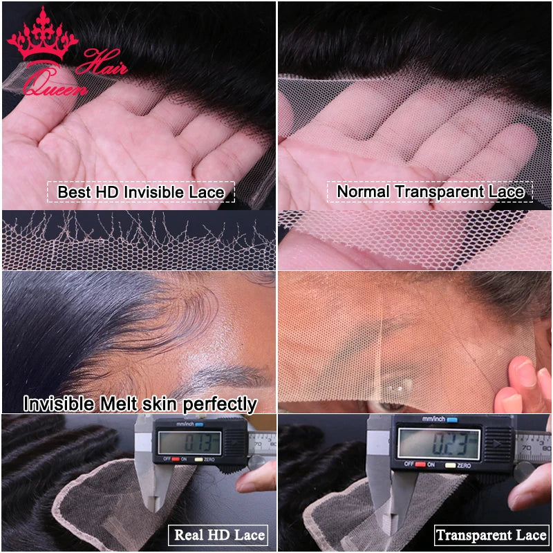 Queen Hair Real HD Frontal/Closure Only Invisible Melt Skin Lace 13x6 13x4 4x4 5x5 6x6 7x7 Raw Human Hair Body Wave & Straight