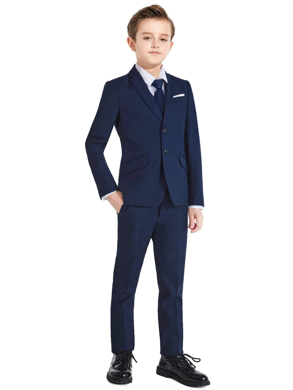 Boys Slim Fit Formal Suit Set – 5-Piece Dresswear | Sizes 2T–20 | School, Wedding & Special Occasions