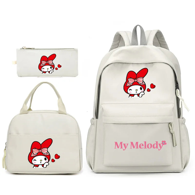 3pcs/Set My Melody Backpack with Lunch Bag for Teenagers Student School Bags Casual Comfortable Travel Set