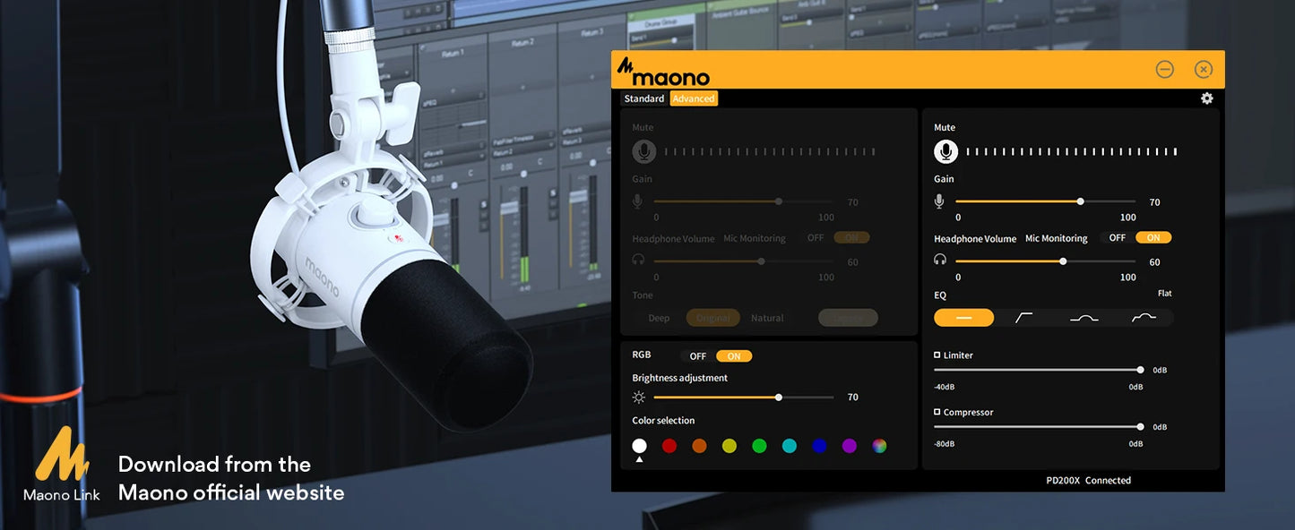 Maono XLR\USB Dynamic Microphone For Gaming Recording Streaming Youtube Metal Mic With Software Tap-to-Mute Gain Knob PD200X