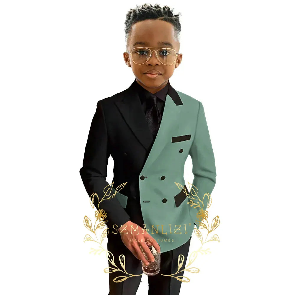 Boys Suits Double Breasted Blazer 2-piece Set Colorblock Jacket Pants Wedding Kids Tuxedo Custom 2-16 Years Old Clothes Suit