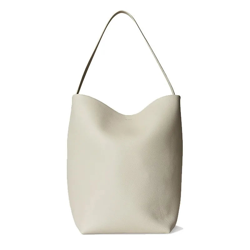 2025 New Leather Large Capacity Bucket Bag, Lychee Pattern, Cowhide, Commuting Tote Bag, Shoulder Bag, Hand-held Women's Bag