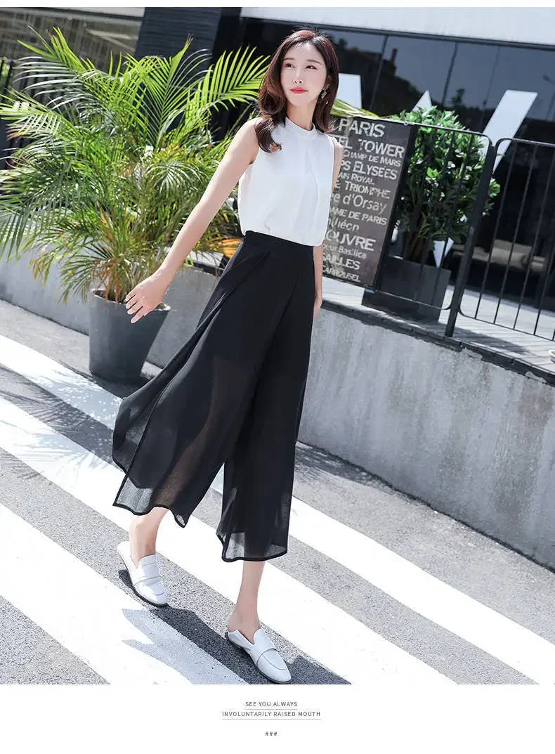 2024 Side Split Shorts Skirt Women's Summer Sweet Slim Chiffon Capris Skirts Female Korean Style Split Tulle Skirt Pants
