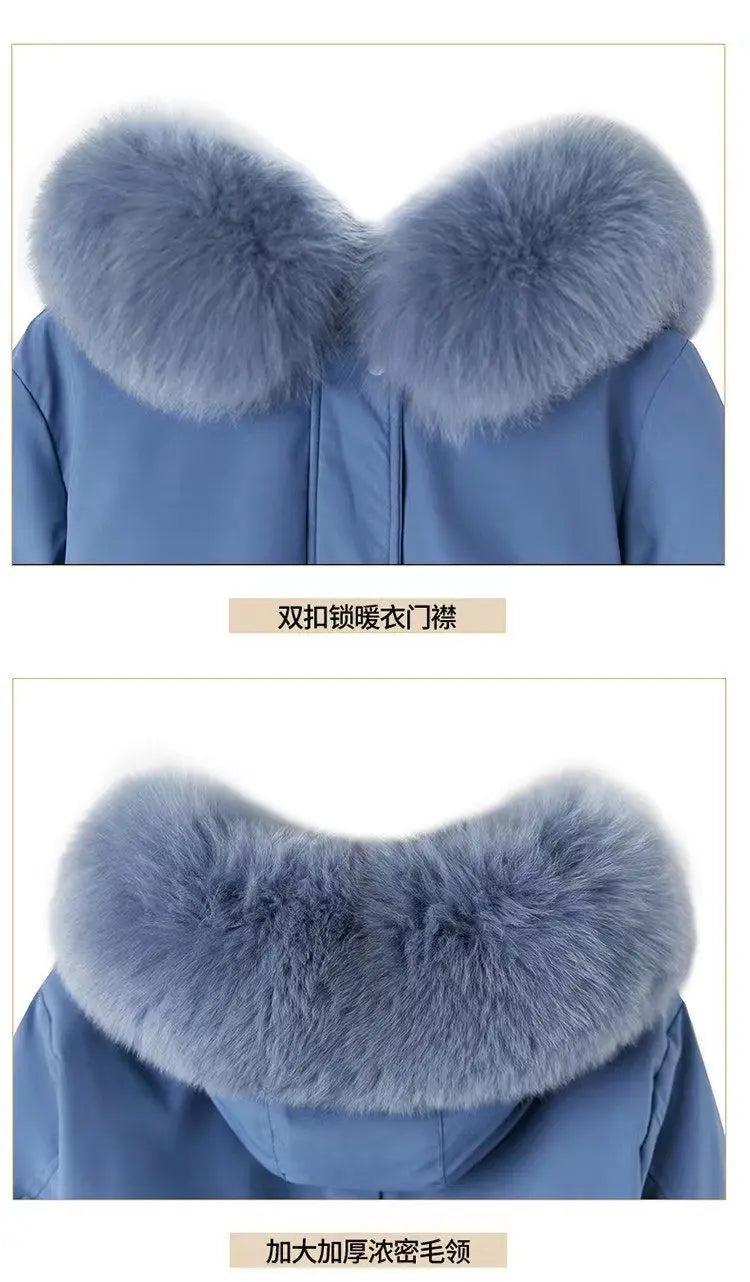 2025 Winter New Korean Edition Loose Thicken Cotton Jacket Women's Big Fur collar Hooded Coat Female Casual Warm Parker Overcoat