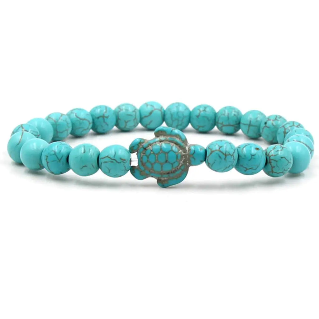 Turquoise Turtle Beads Bracelets for Women Men Tiger Eye Lava Rock Natural Stone Elastic Stretch Bracelet Beach Jewelry