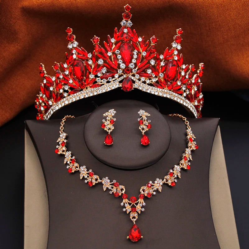 12 Color Bridal Jewelry Sets for Women Wedding Crown Girls Tiaras and Necklace Earrings Bride Party Costume Jewelry Accessories