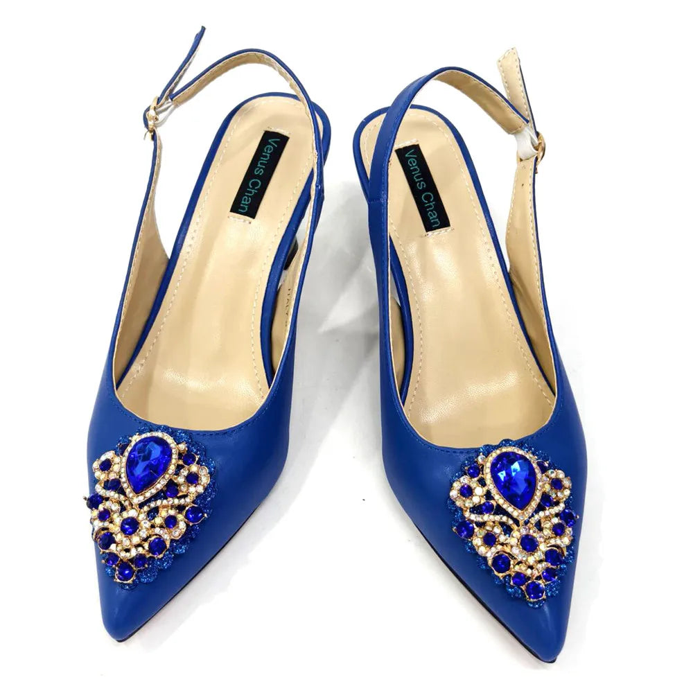 Italian 2024 Fashion Design Diamond Chain Full Diamond Bag And Pointed High Heels Noble And Generous Decoration Full Diamond