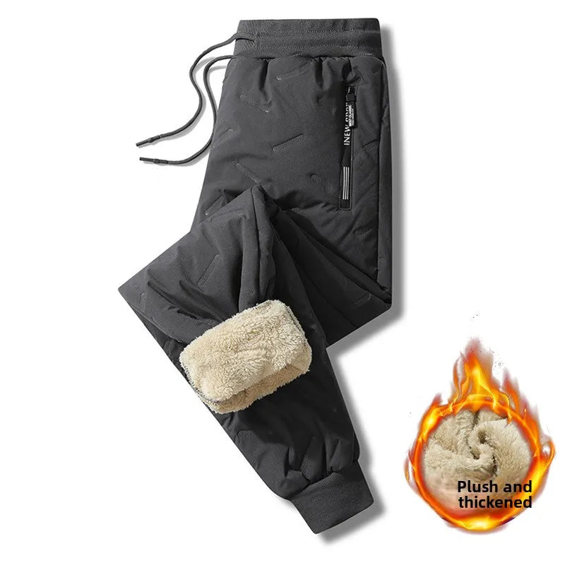 Winter Sweatwear Men Plush Thick Fleece Sweatpant Lambswool Thermal Trousers Casual Pants Waterproof Windproof Warm Cotton Pants