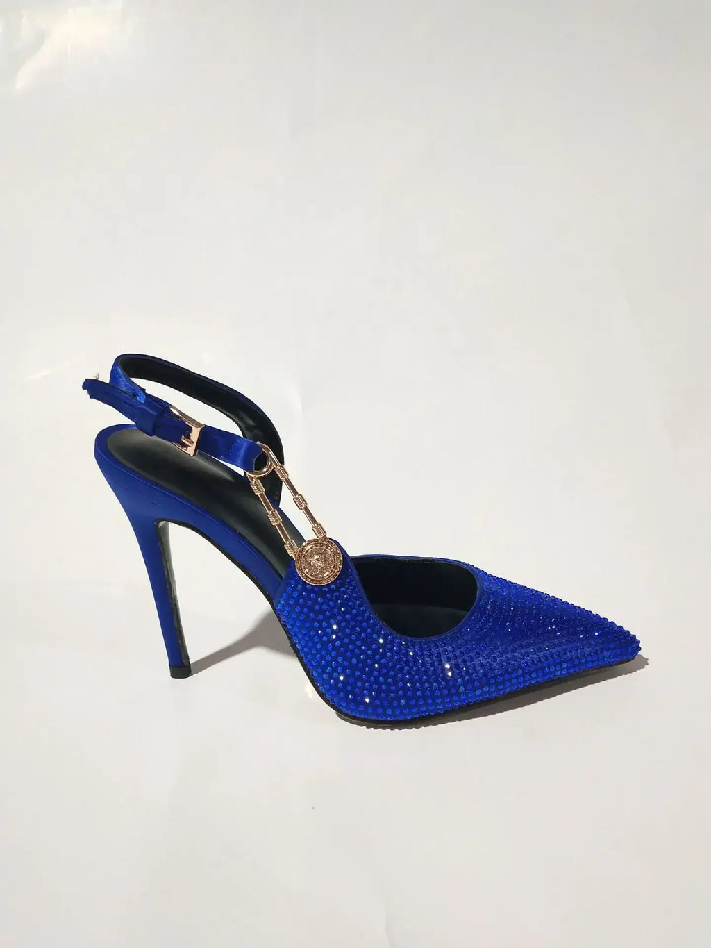 2025Women's Sexy Silk Rhinestone Pumps Belt Buckle Back Hollow Pointed Toe Thin Heel Sandals Pumps Female High Heels Party Shoes