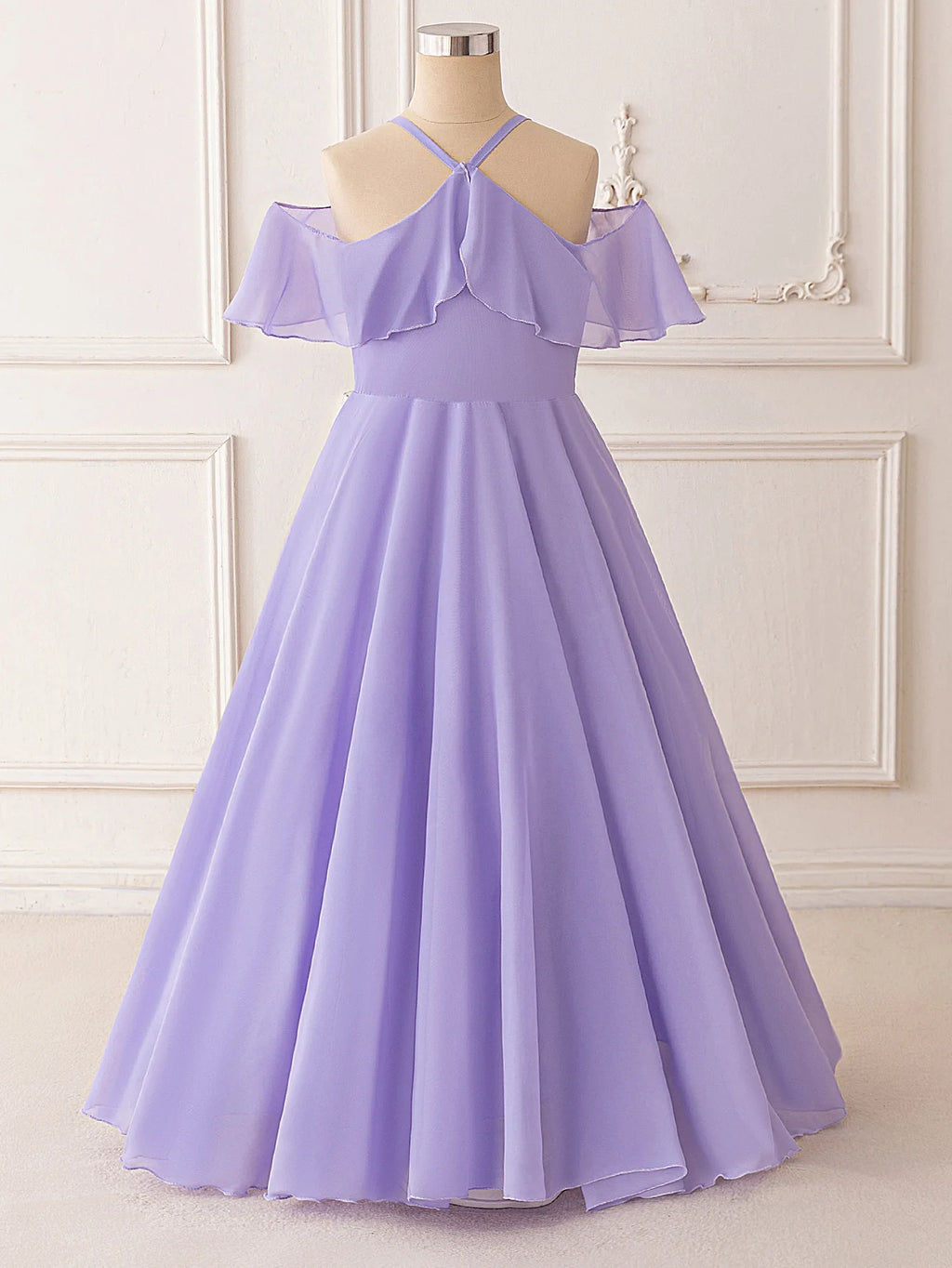 Ruffle Girls Party Bridesmaid Strap Dress off Shoulder Long Wedding Princess Prom Dresses Kids Elegant Beach Birthday Evening