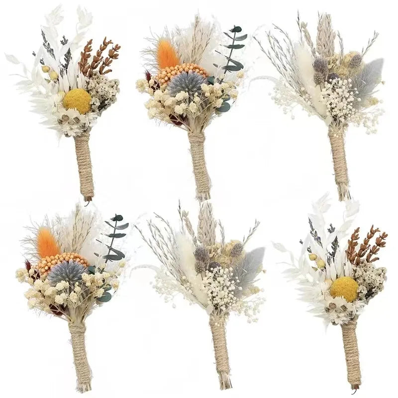 6pcs Mini Dried Flower Bouquet Bohemian Wedding Pampas Rabbit Tail Grass Bridesmaid Flowers Wedding Party Decoration Home Decor