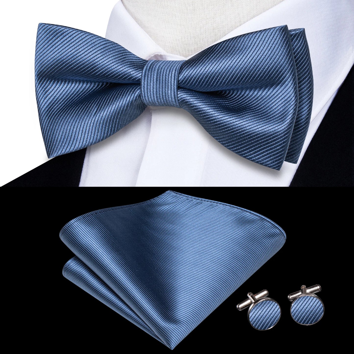 Hi-Tie Pink Dot Silk Mens Pre-tied Bow Tie Hanky Cufflink Set Dusty Pink Butterfly Knot Bowtie for Male Wedding Business