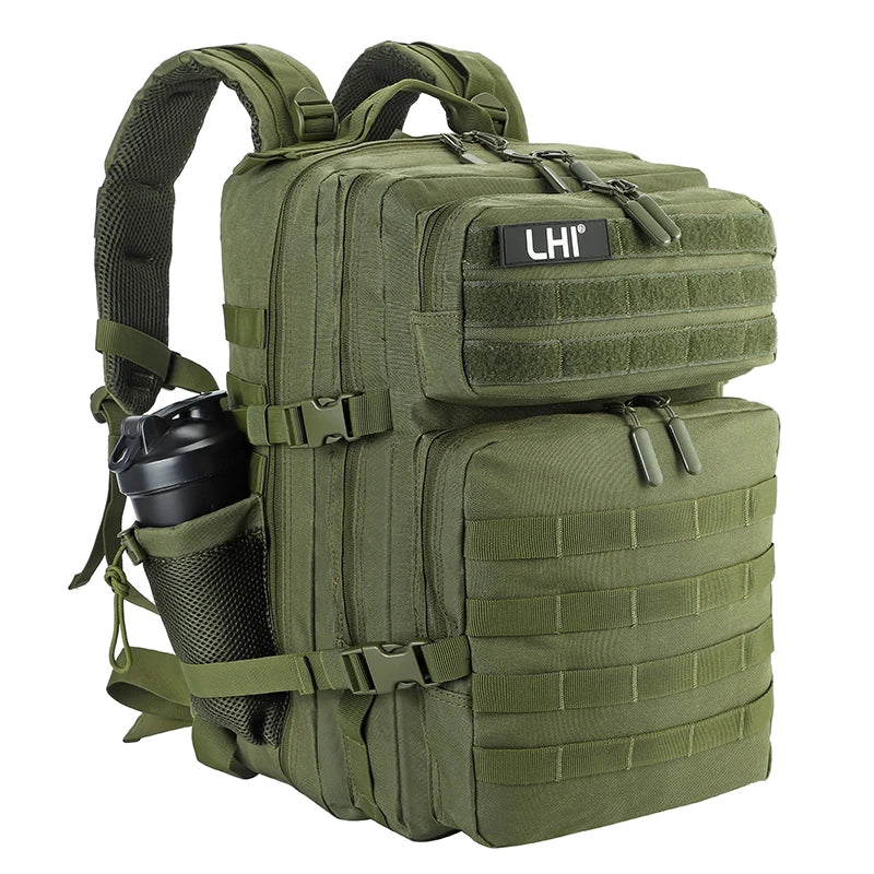 LHI 45L/35L/25L Tactical Backpack for Men and Women Waterproof Athlete Gym Outdoor Bag Travel Hiking Rucksack with Bottle Holder