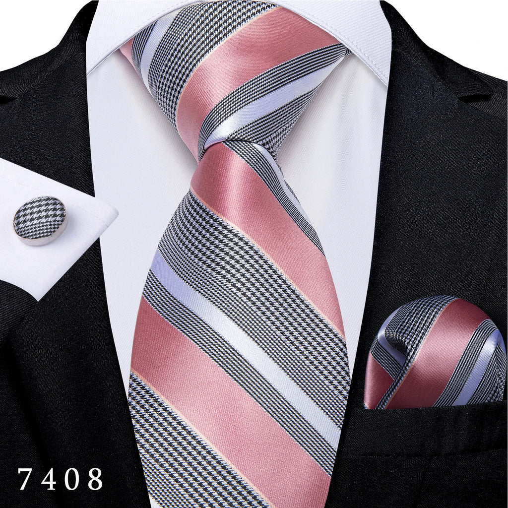 Solid Black Plaid Men's 8cm Polyester Neck Tie Handkerchief Cufflinks Set with Gift Box Tie Clip Birthday Anniversary Gift