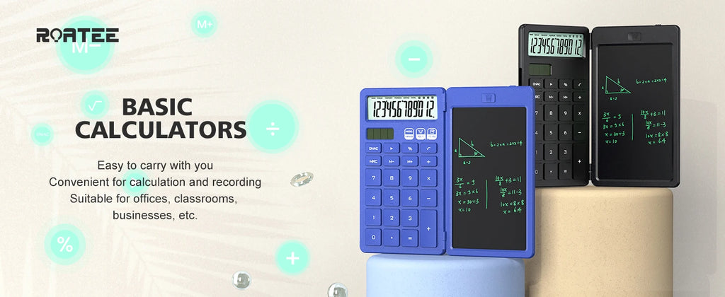 Upgraded Basic Calculator with 6.5 Inch Notepad Standard Calculator Pocket 12 Digits Function 2 in 1 Portable for School Office