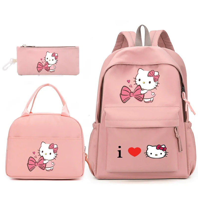 3pcs/Set Hello Kitty Backpack with Lunch Bag for Teenagers Student School Bags Casual Comfortable Travel Set