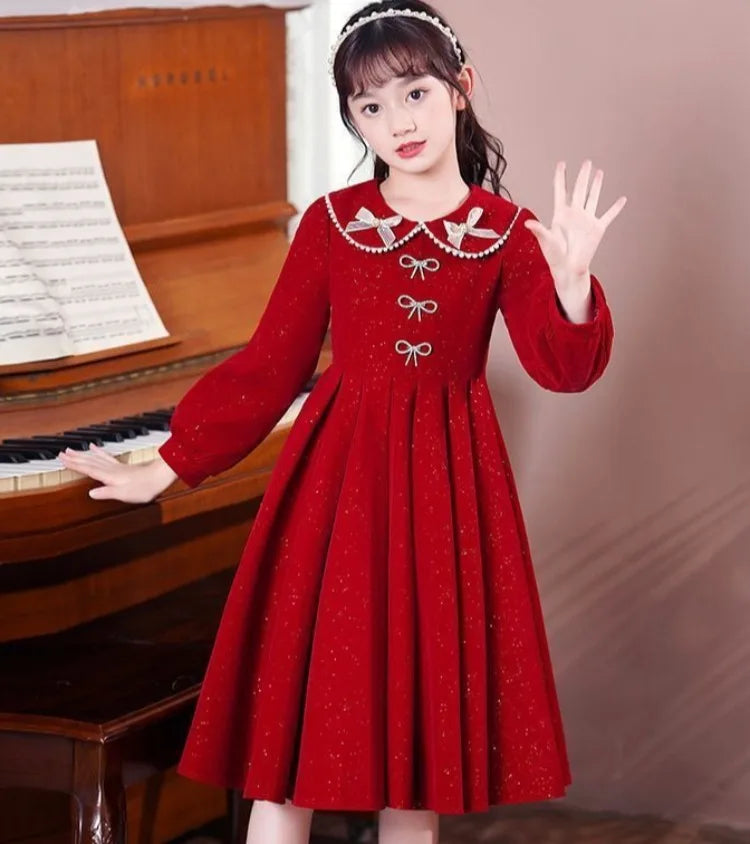 Girls' 2025 Spring New Arrival Long Sleeve Sweet Princess Gown - Trending Chic Dress for Big Kids 4-12 Years Old