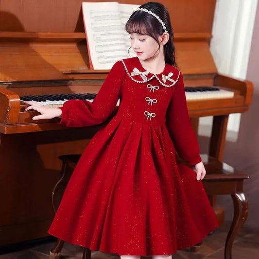 Girls' 2025 Spring New Arrival Long Sleeve Sweet Princess Gown - Trending Chic Dress for Big Kids 4-12 Years Old