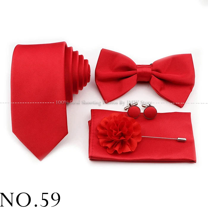 Hot Sale Purple Pink Sage Green Tie Set Polyester Necktie Bowtie Cufflink Brooch For Groom Suit Wedding Cravat Shirt Accessory