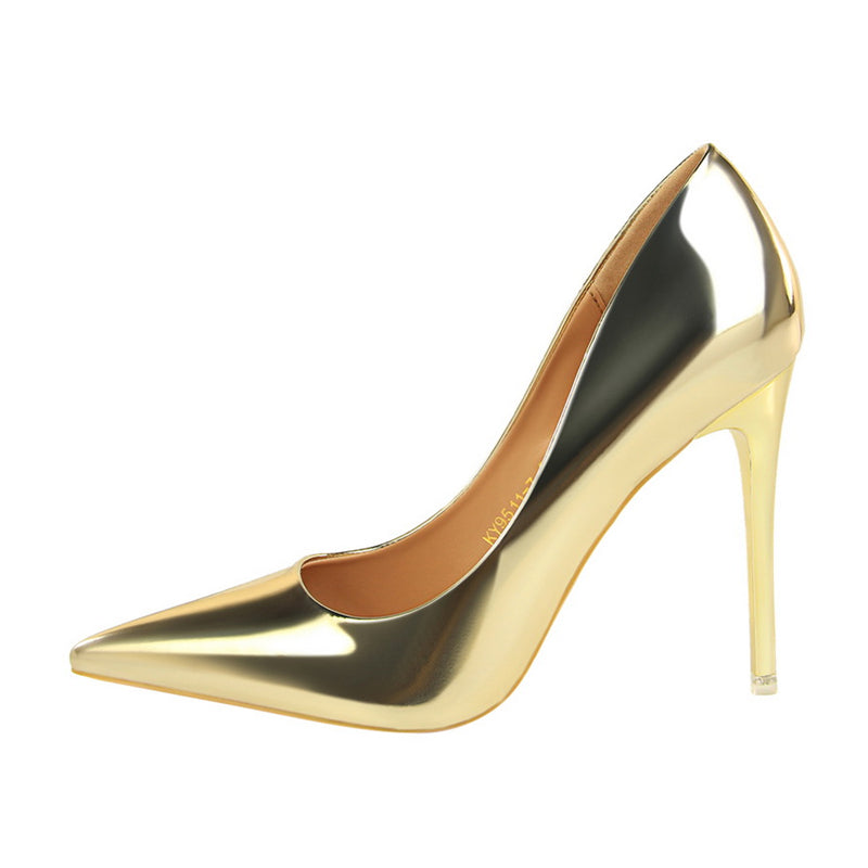 Women Mteallic Bronze Leather Pumps 7.5cm 10.5cm High Heels Lady Stiletto Middle Heels Wedding Bridal Gold Silver Event Shoes
